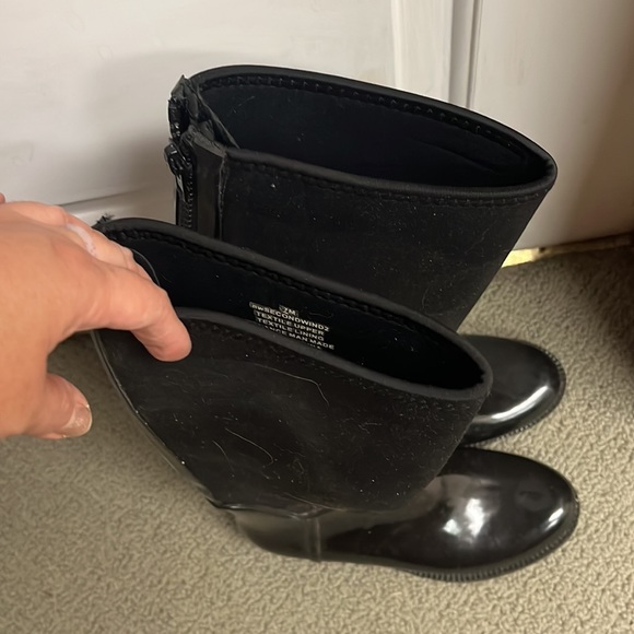 Nine West Rain Boot Tall Rubber Neoprene Second Wind Back Zipper Knee Jelly Shoe - Picture 2 of 12